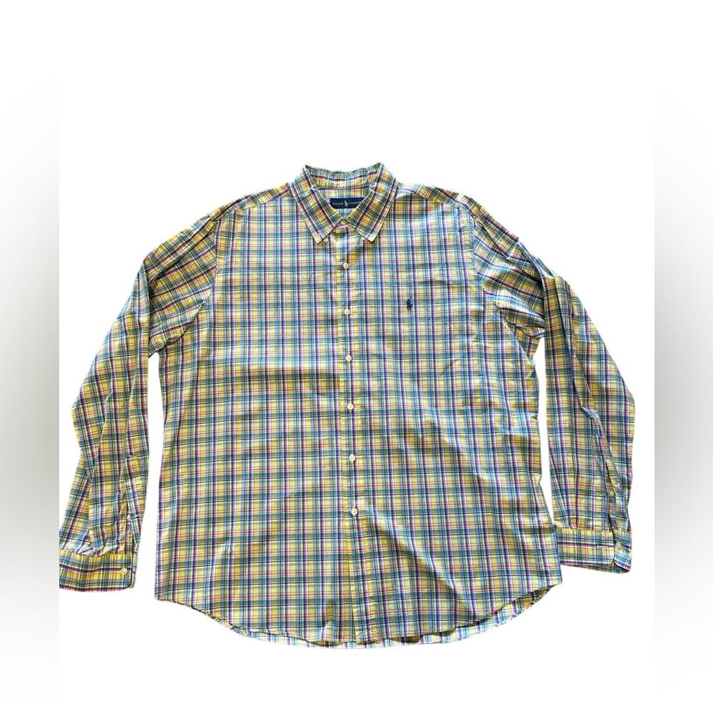 Men's Ralph Lauren Plaid Button Shirt Yellow Pink XXL
